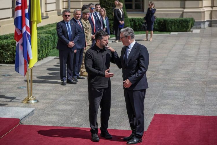 British Prime Minister Keir Starmer meets with Ukrainian President Volodymyr Zelensky during a visit to Kyiv as the United Kingdom announces new military support for Ukraine. (Photo credit: Reuters)