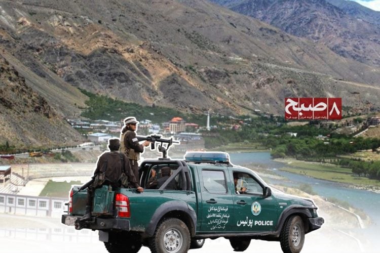 Taliban fighters ride atop a police vehicle overlooking Panjshir province, where local sources say a Taliban Ranger struck and killed four children. (Photo credit: 8am.media)