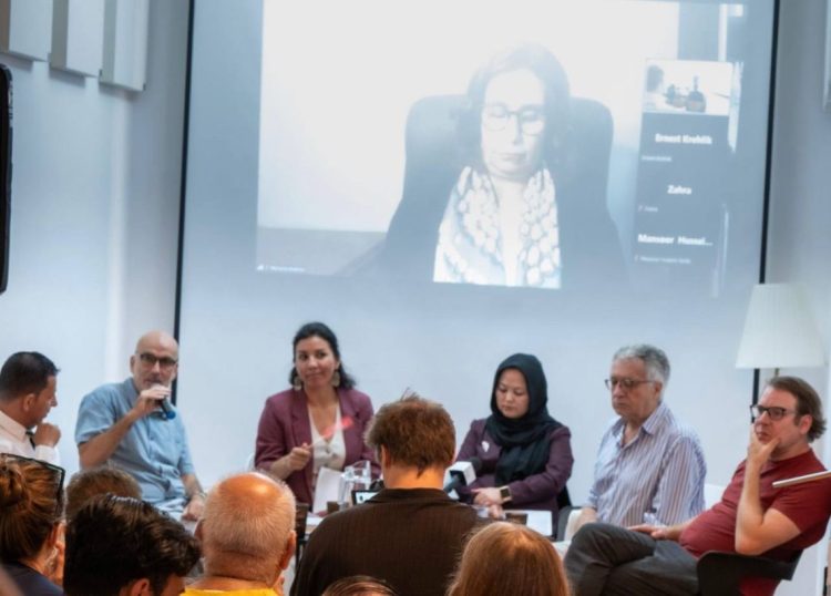 Panelists discuss Austria and EU policy toward the Taliban at a civil society press conference in Vienna. (Photo credit: Exclusive)