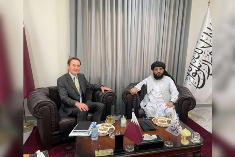 A British official meets with a Taliban official to discuss security, women’s rights and counterterrorism. (Photo credit: @RLindsayUK)