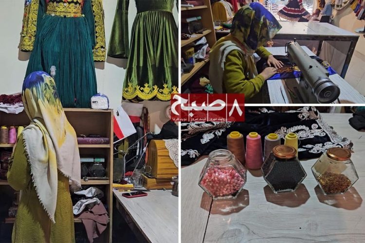A tailor works at her sewing machine in a Kabul workshop as raw material shortages disrupt Afghanistan's clothing industry. (Photo credit: 8am.media)