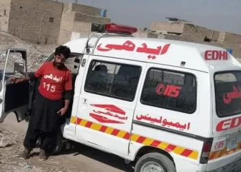 A Pakistani ambulance is seen in Quetta following the killing of two former military personnel from Afghanistan. (Photo credit: QUETTA VOICE WEB DESK)