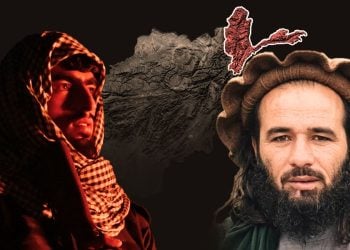 A composite image shows Juma Khan Fateh alongside a Taliban fighter, with a map highlighting Badakhshan province. (Photo credit: AFP + Social Media)