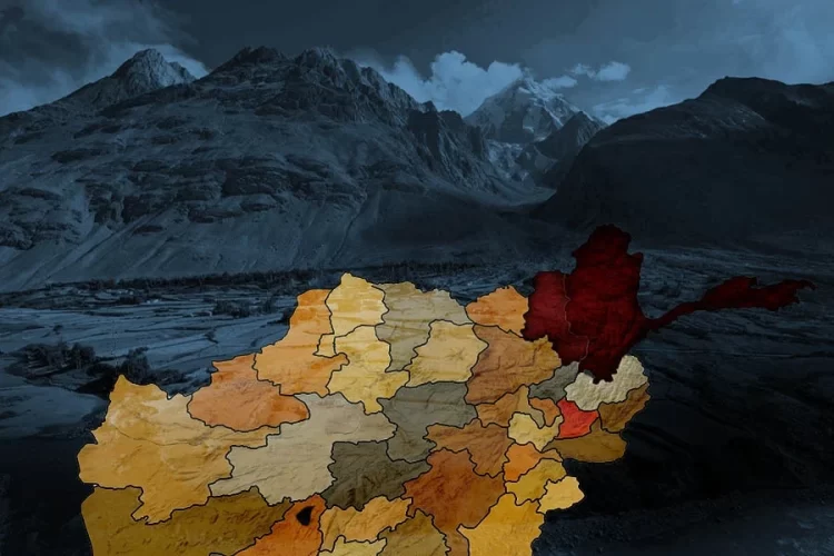 A shaded map highlights Badakhshan in Afghanistan's northeast against a backdrop of the region's rugged mountains. (Photo credit: Wikipedia)