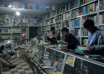 Customers browse shelves at a bookstore in Badakhshan as booksellers report a sharp decline in sales and a fading culture of reading. (Photo credit: Exclusive)