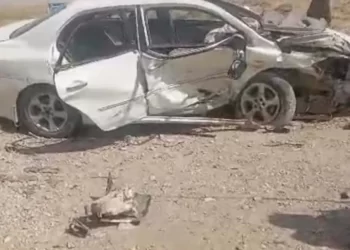 The aftermath of the accident, showing the crushed car (Photo: Social Media)