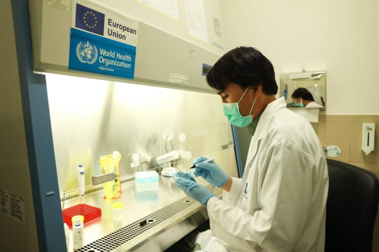 A laboratory technician conducts diagnostic testing at Bamyan Provincial Hospital. (Photo: WHO)