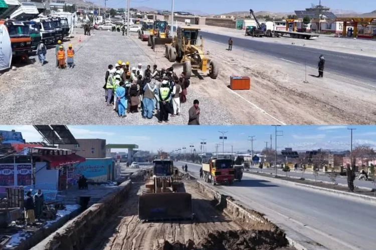 Construction work is underway on the Kabul-Kandahar Highway widening project in Ghazni city. (Photo Credit: Social Media)