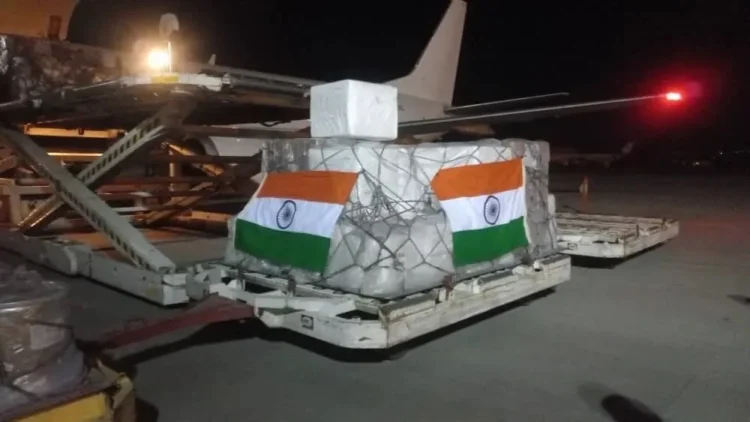 A new shipment of medicines and medical supplies sent by India arrives in Kabul as part of its humanitarian assistance. (Photo credit: @MEAIndia)