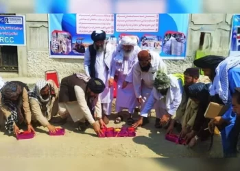 Taliban officials inaugurate eight development projects funded by the World Bank in Mehtarlam, Laghman province. (Photo credit: @bnadari1)