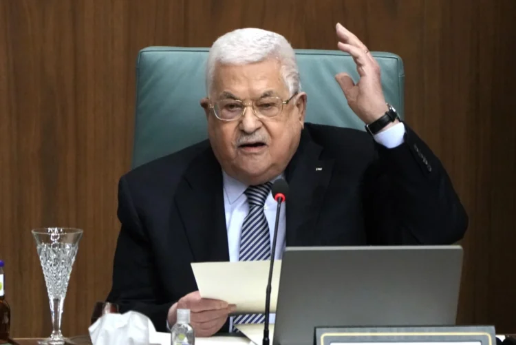Mahmoud Abbas gestures with his hands during his address to the United Nations General Assembly on the Gaza war. (Photo credit: AP)