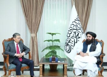 Amir Khan Muttaqi meets China’s ambassador to Kabul, Zhao Xing, to discuss bilateral relations and friendly ties. (Photo credit: @MoFA_Afg)