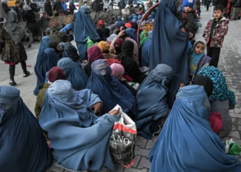 Afghan women and children gather at a crowded public area, with many women wearing blue burqas (Photo: Afghanistan Analysts Network)