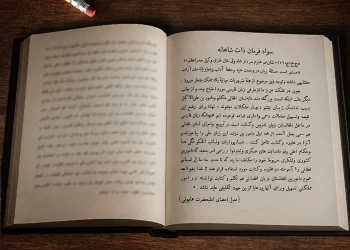 A historical book displays the text of King Zahir Shah's royal decree on Afghanistan's national language, requiring officials to learn Pashto within three years. (Photo credit: Social Media + FreePik)