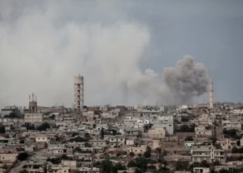 A distant view of the smoke rising after the explosions in Aleppo (Photo: AP)