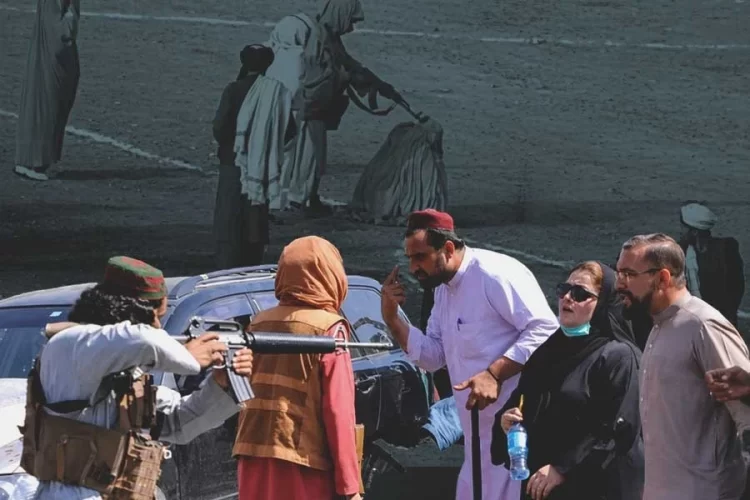 A collage depicts scenes associated with Taliban abuses and human rights violations in Afghanistan. (Photo credit: BBC + Wikipedia)