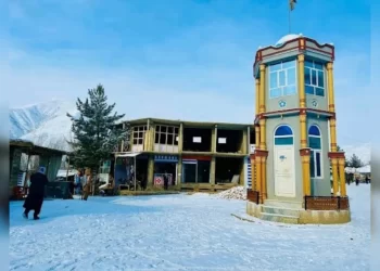 A view of the construction site where residents are funding the construction of a secondary school in Yawan, Badakhshan. (Photo credit: Exclusive)