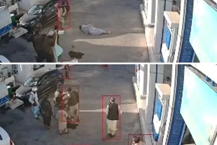 Surveillance footage shows Taliban fighters surrounding and shooting a bound man in Herat. (Photo credit: Social Media)