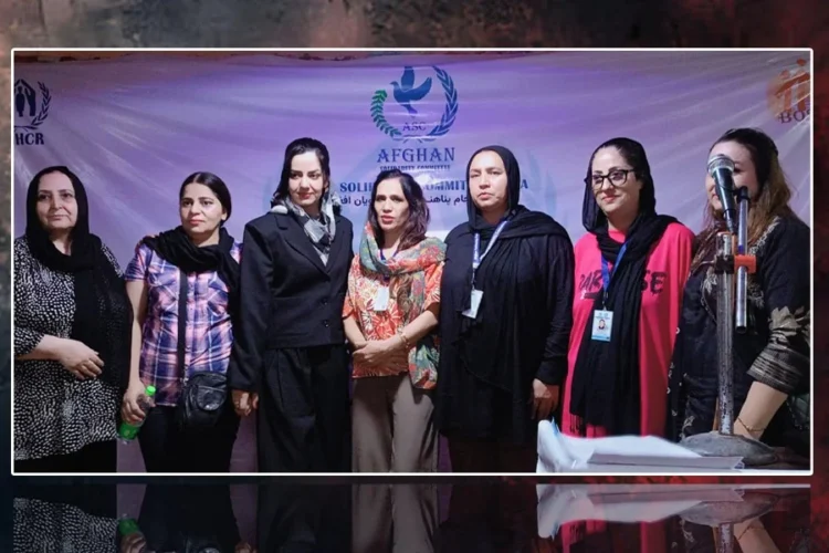 A group of women from Afghanistan pose for a photo at a gathering of the Afghan Solidarity Committee in India. (Photo credit: Exclusive)