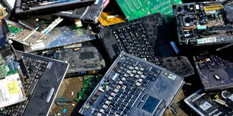 Discarded laptops and broken circuit boards lie piled together as experts warn about the growing volume of electronic waste in Afghanistan. (Photo credit: Social Media)