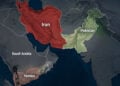 A map highlights Pakistan, Iran, Saudi Arabia and Yemen, where the Yemen war has tested Islamabad's balance between Riyadh and Tehran. (Photo credit: Magnific)