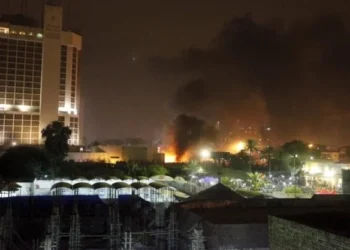 A distant view of the explosion, leaving a pile smoke in the air (Photo: REUTERS)