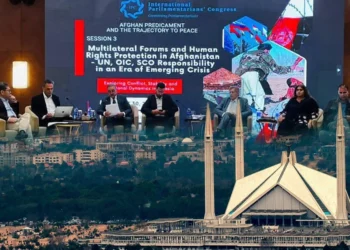 Panelists discuss Afghanistan’s peace prospects at an International Parliamentarians’ Congress session in Islamabad. (Photo credit: Social Media + Pexels)