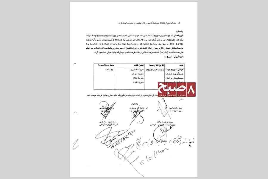 The final page of Kabul Bank’s IT Committee minutes, signed by committee members, records the decision to expand database storage capacity. (Photo credit: 8am.media)