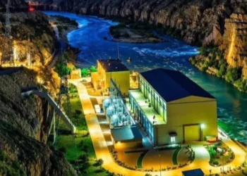 The Kajaki Dam hydroelectric power facility in Helmand Province, Afghanistan, pictured at night. (Photo credit: Exclusive)