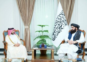 Taliban Foreign Minister Amir Khan Muttaqi meets Qatar’s ambassador to Afghanistan, Mardef Al-Qashouti, in Kabul to discuss bilateral relations. (Photo credit: @MoFA_Afg)