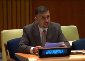 Naseer Ahmad Faiq speaks during a session of the United Nations General Assembly. (Photo credit: @faiq_naseer)