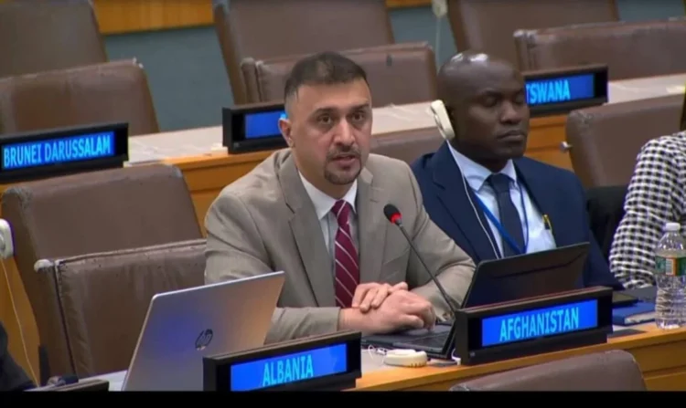 Naseer Ahmad Faiq addresses the United Nations during a session on protecting women human rights defenders in Afghanistan. (Photo credit: @faiq_naseer)