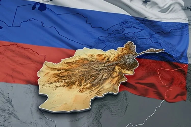 A relief map of Afghanistan is superimposed on the Russian flag, illustrating Afghanistan’s place in Moscow’s geopolitical calculations. (Photo credit: Magnific)