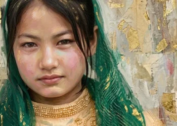 An illustrated portrait of a young girl in a green headscarf and gold necklace accompanies the report on the Shukria Tabassum case in Zabul province. (Photo credit: Social Media)