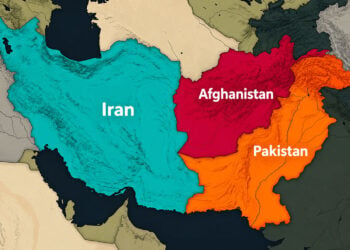 A color-coded regional map highlights Iran, Afghanistan and Pakistan, three neighbors whose interests shape the future of Taliban rule. (Photo credit: Magnific)