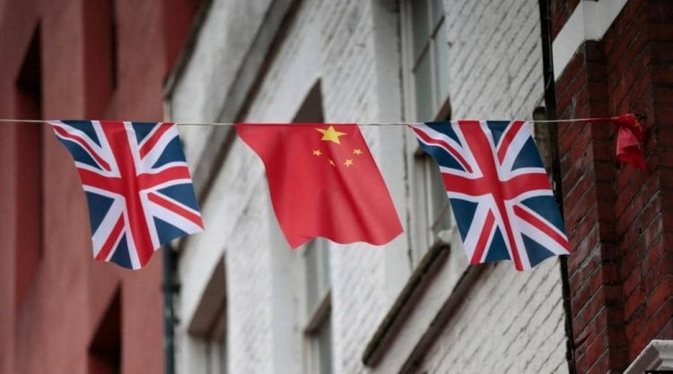 Chinese and British flags